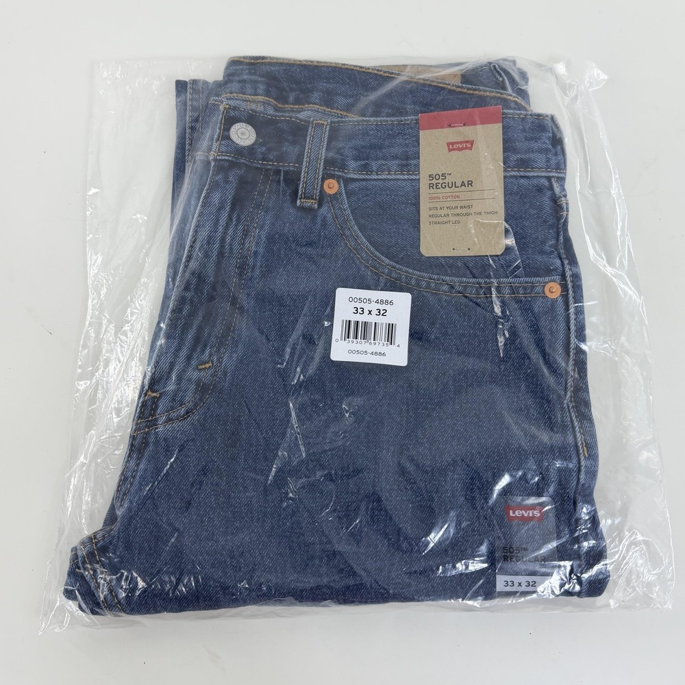 Levi's 505 Regular Jeans Mens 33x32 Blue Denim Straight Leg Medium Wash